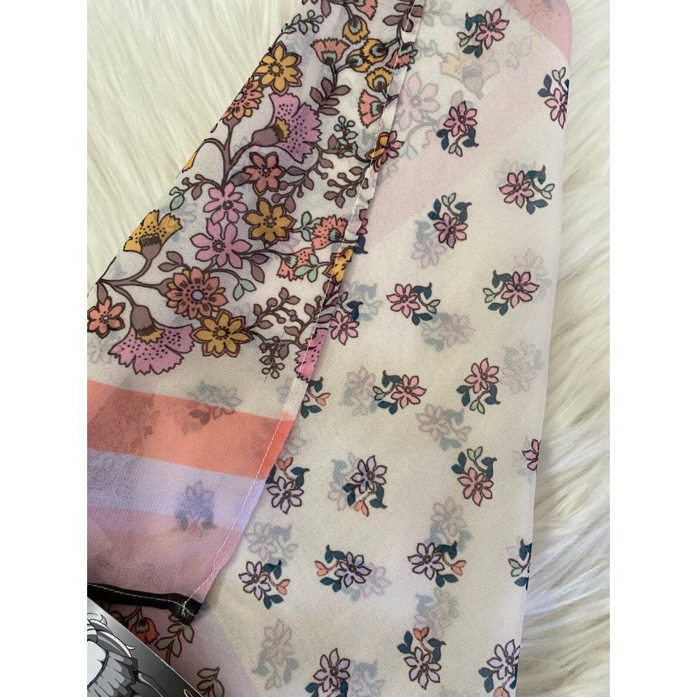 NWT Heart Soul Square Flowered Retro‎ Neck Head Scarf Pastel Colors Pink 16"x16"